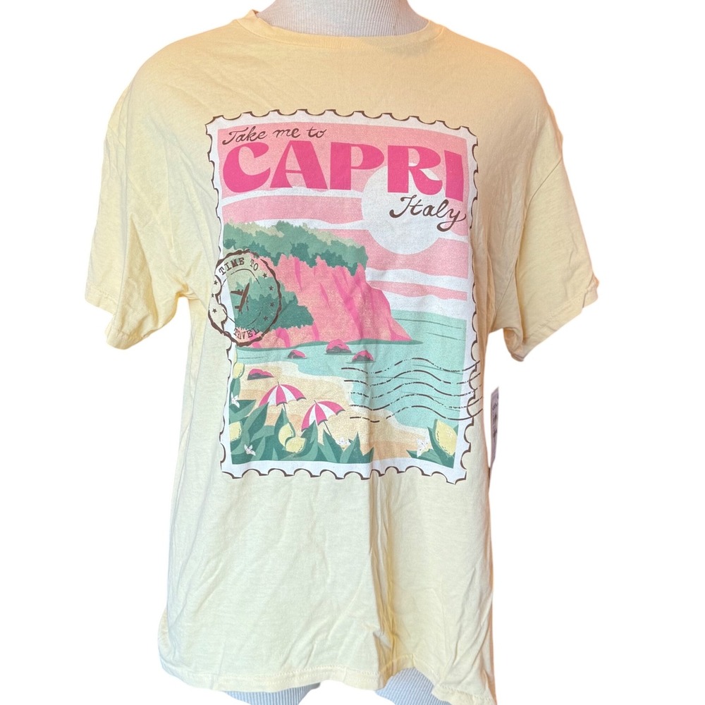 The Vinyl‎ Icons Capri Italy Graphic Tee Cotton Golden Haze Yellow Sz Medium New